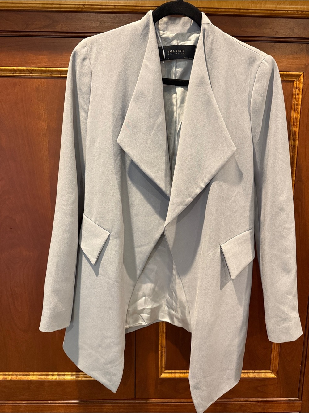 Zara Light Gray Open-Front Waterfall Blazer